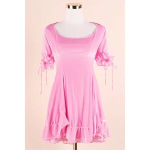 Sz L Lucy In The Sky Roux Velvet Short Sleeve Fit and Flare Dress in Pink EUC